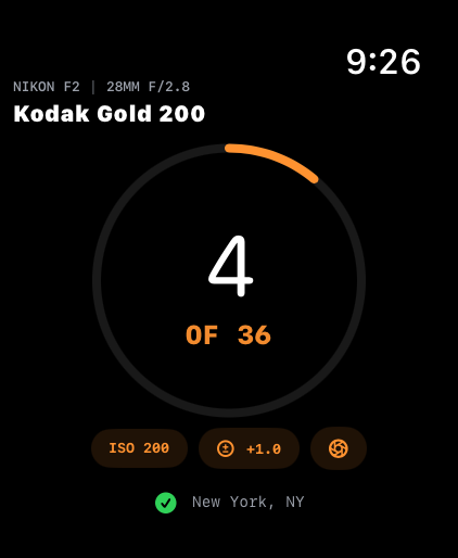 FrameAtlas Apple Watch main screen